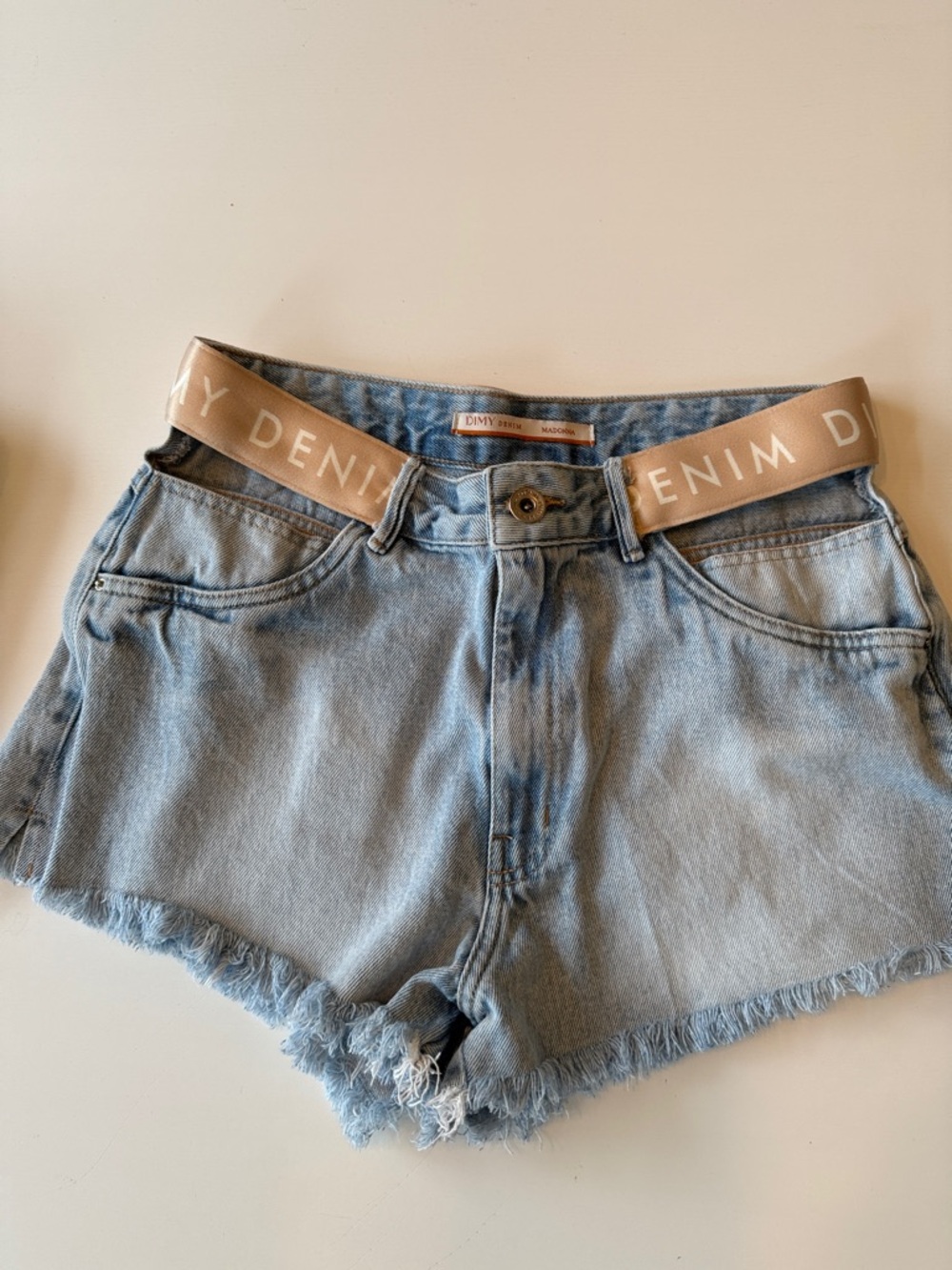 Light Wash Frayed Hem Denim Shorts by